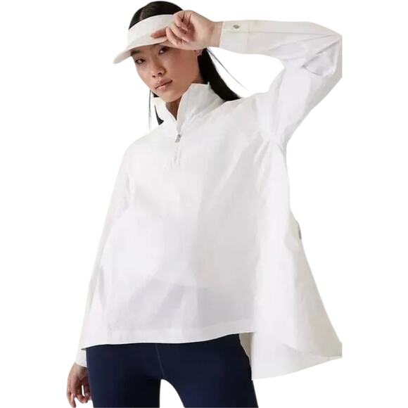 Athleta Advantage Poplin Athletic Top 1/4 Zip Tunic Golf Tennis Workout White XL - Picture 1 of 7